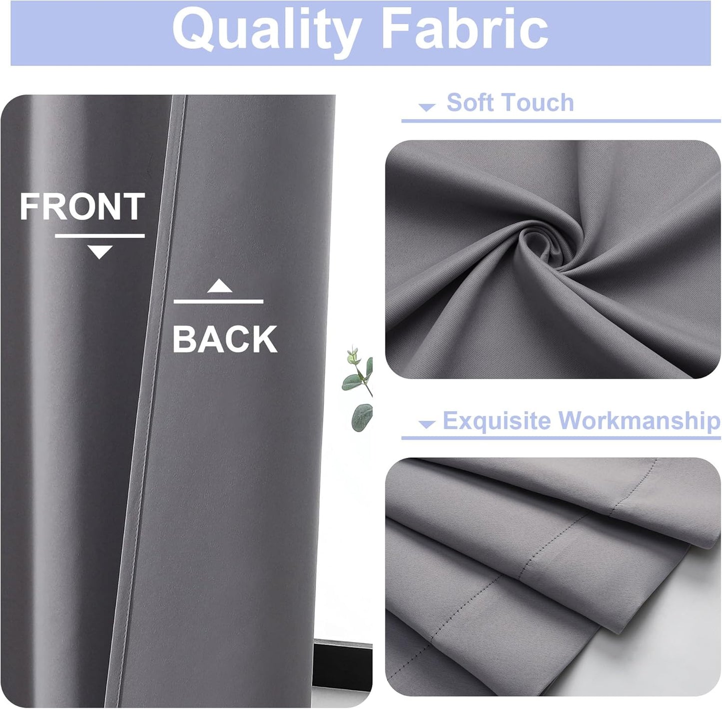 Simplebrand Ava Light Grey Short Blackout Curtains for Bedroom 54 Inches Long 2 Panels Set, Solid Thermal Insulated, Energy Saving Window Treatment Curtains Blackout Drapes, W40 x L54 Inch, Light Grey