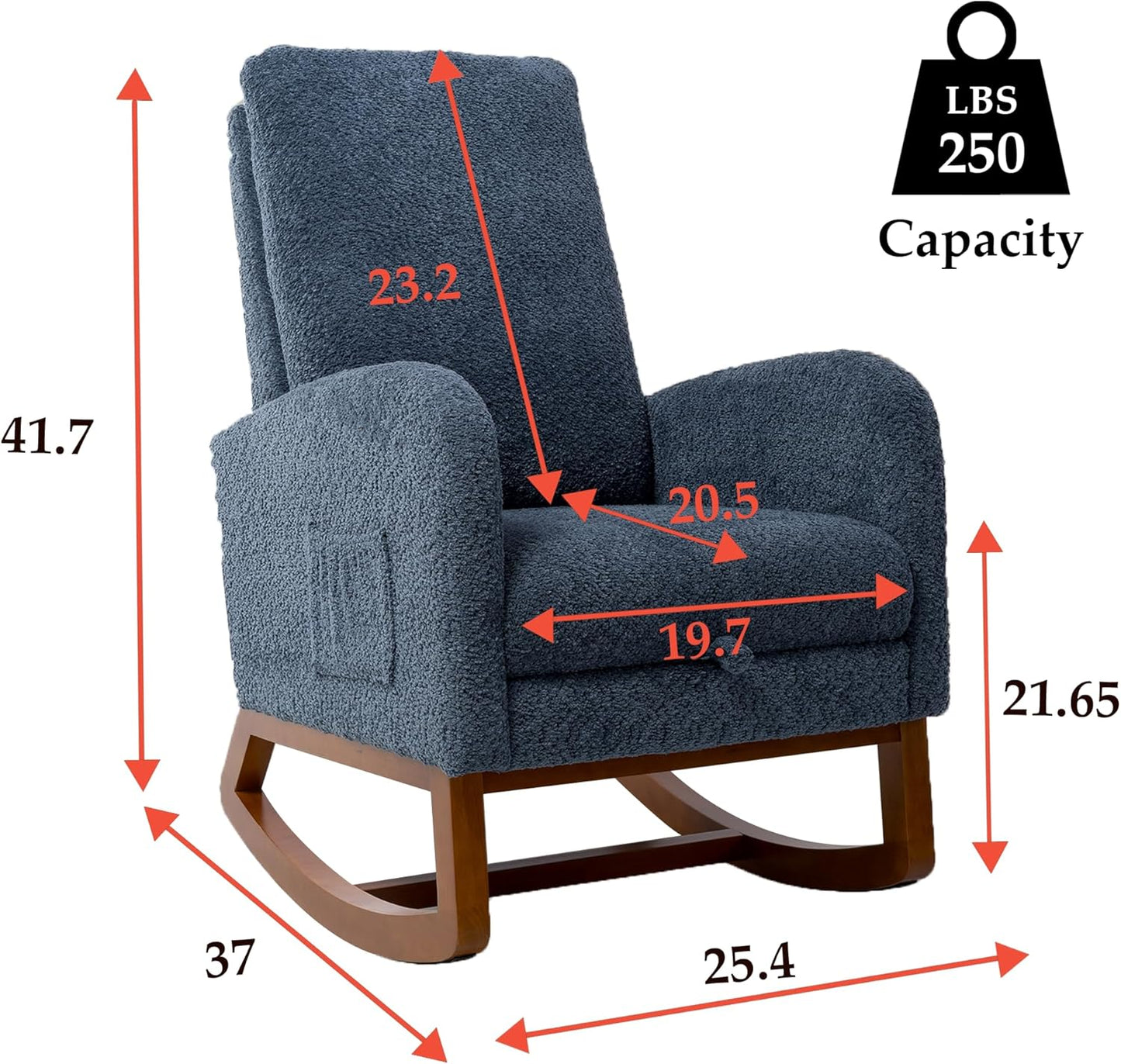 Nursery Rocking Chair with Foot Rest, Upholstered Glider Chair with Two Side Pockets, High Back Nursing Chair, Rocker Accent Armchair for Bedroom Living Room (Navy)
