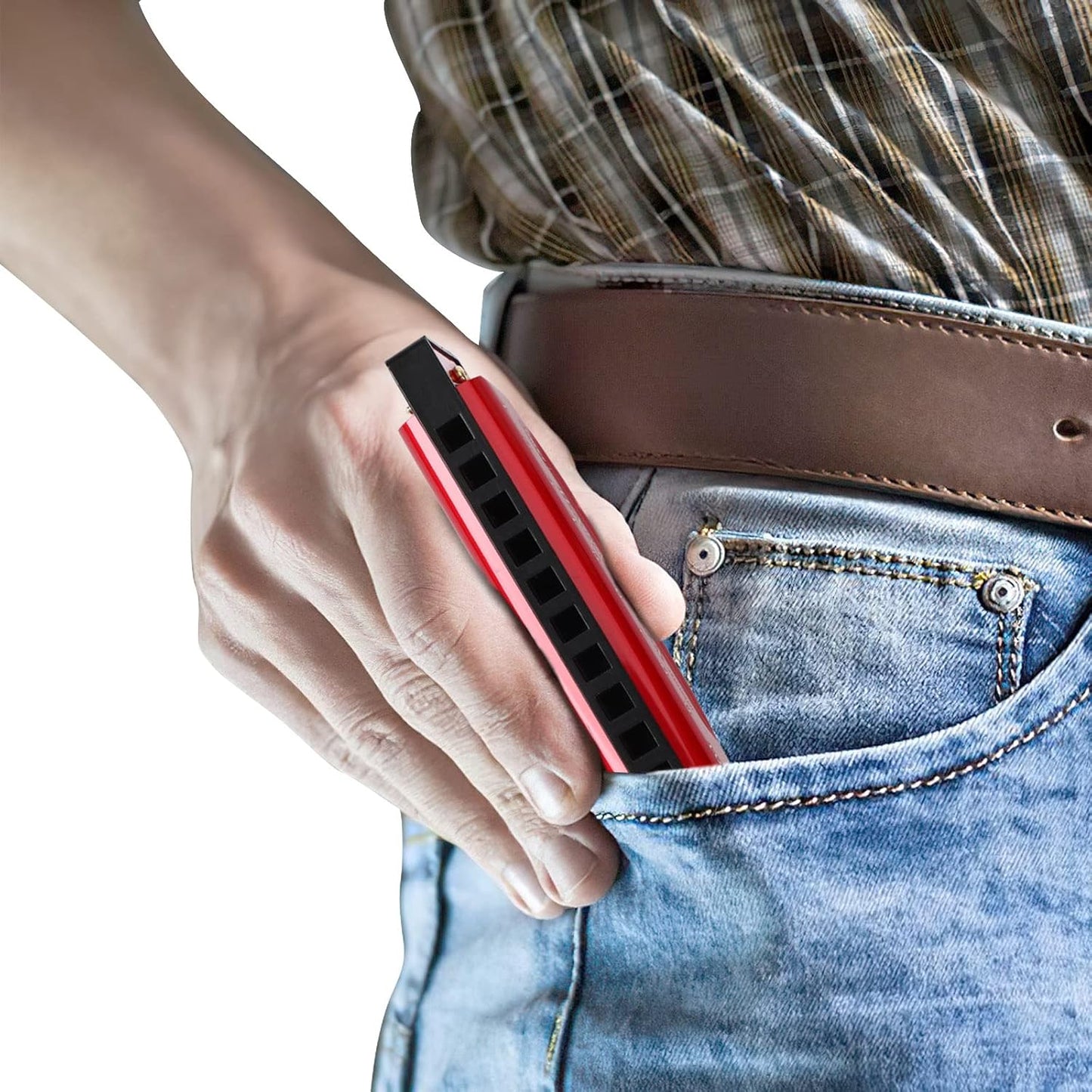 UPINS 4PCS Key of C 10 Hole 10 Tones Titanium Color Harmonica with Case for Beginner Students（Red, Blue, Green, Purple）