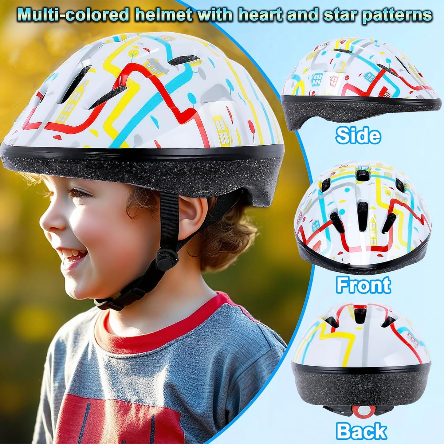 Kids Helmet Adjustable for Kids Ages 3-8 Years Old Boys Girls, Toddler Helmet with Protective Sports Gear Set Knee Elbow Pads Wrist Guards for Cycling Skateboard Scooter