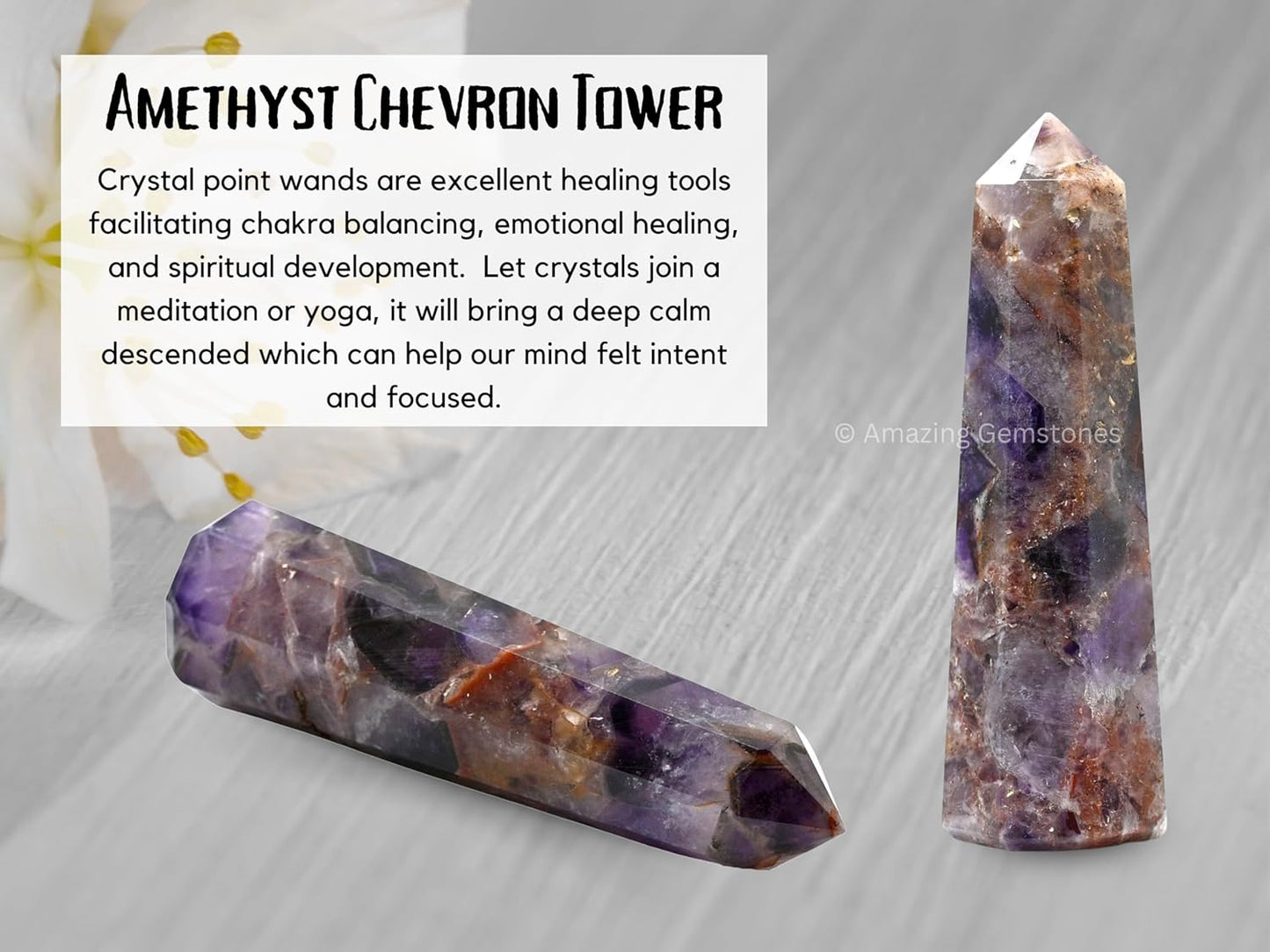 Amazing Gemstone Amethyst Chevron Crystal Towers ~ Natural Healing Crystal Point Obelisk for Reiki Healing and Crystal Grid (2" to 3" Inch)