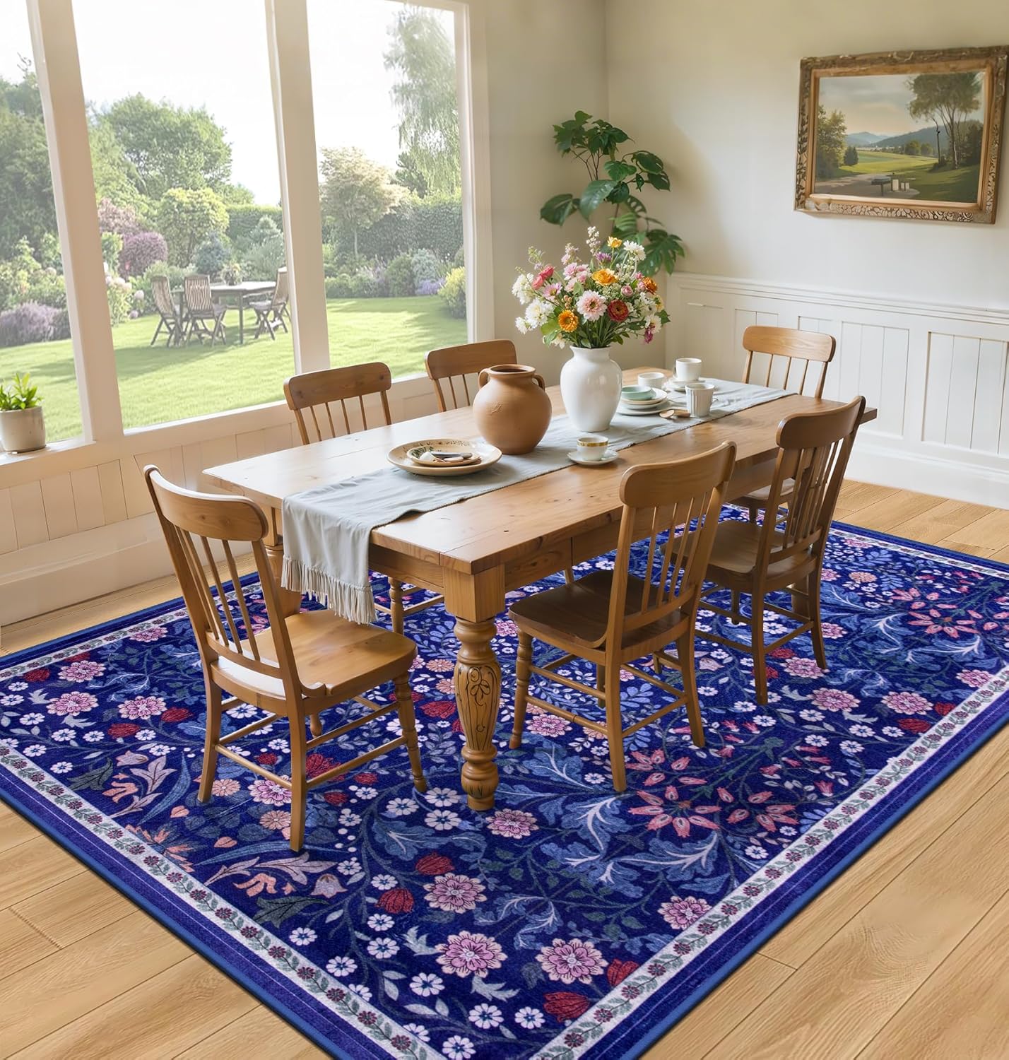 10x14 Area Rugs for Living Room: Floral Washable Rug Vintage Large Soft Boho Non-Slip Carpet Indoor Floor Stain Resistant Low Pile Carpets for Bedroom Dining Room Farmhouse Nursery Hallway Home Office