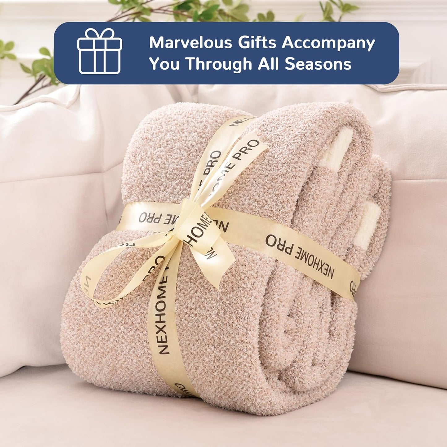 NEXHOME PRO Super Soft Throw Blankets for Couch, Reversible Warm Blanket Cozy Knit Blankets for Women, Fuzzy Plush Lightweight Throws for Sofa, Bed, Picnic, Heather Terracotta, 50 x 60 inches