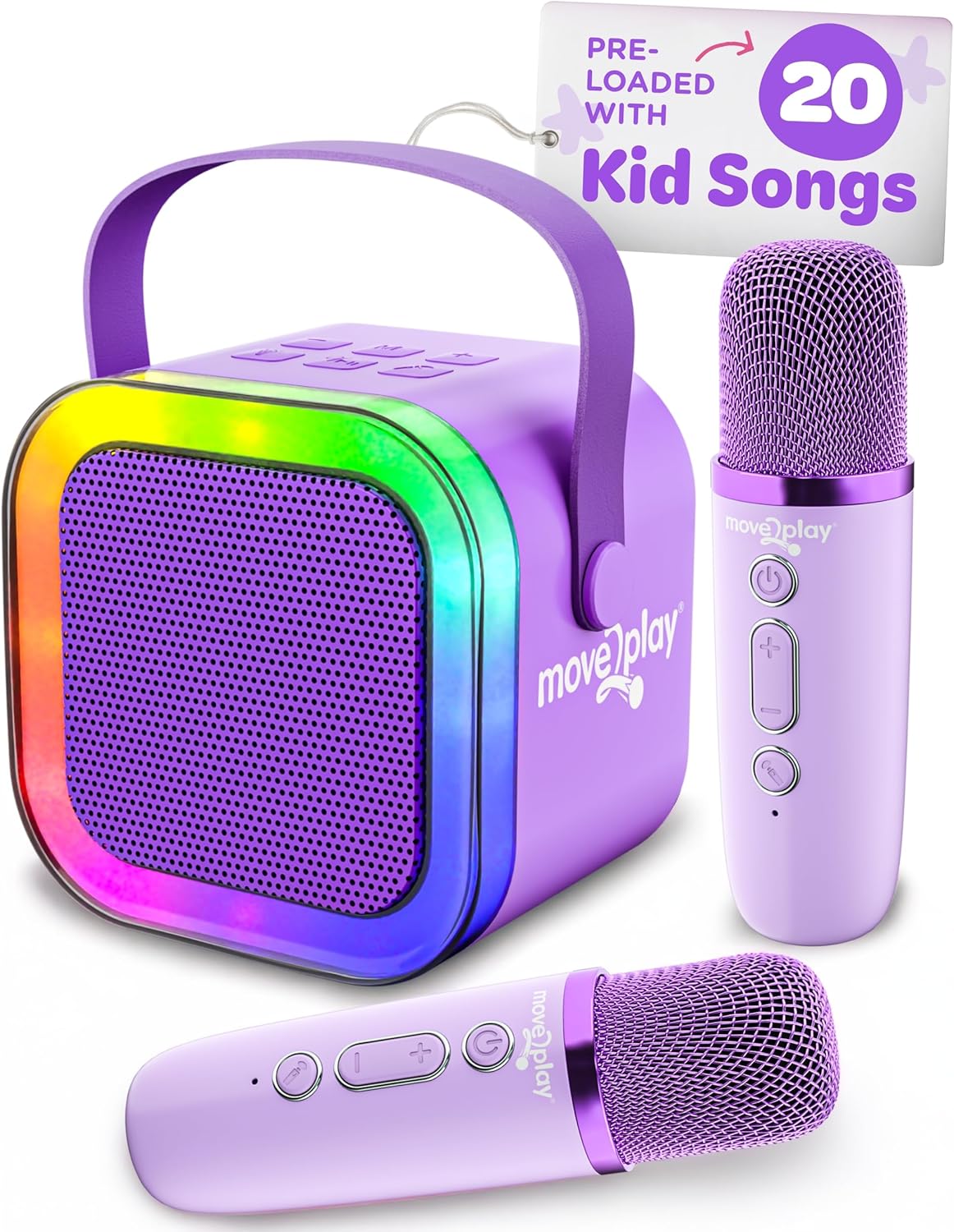 Move2Play, Karaoke Machine for Kids | Includes 20+ Kid Songs | 2 Microphones | Connect with Bluetooth | 3, 4, 5, 6, 7+ Year Old Gift | Toy for Girls, Boys, & Toddler | Birthday Present
