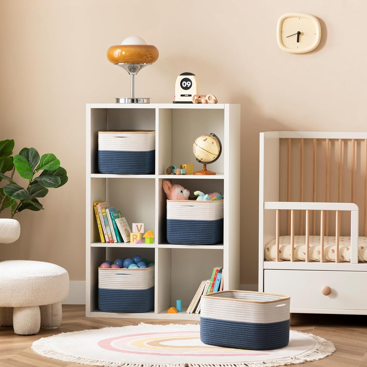 UBBCARE 4 Pack Baskets for Organizing, Woven Storage Baskets for Toys and Towel, Rectangle Cotton Rope Basket with Handles, 15''L x10''W x9''H, Navy Blue