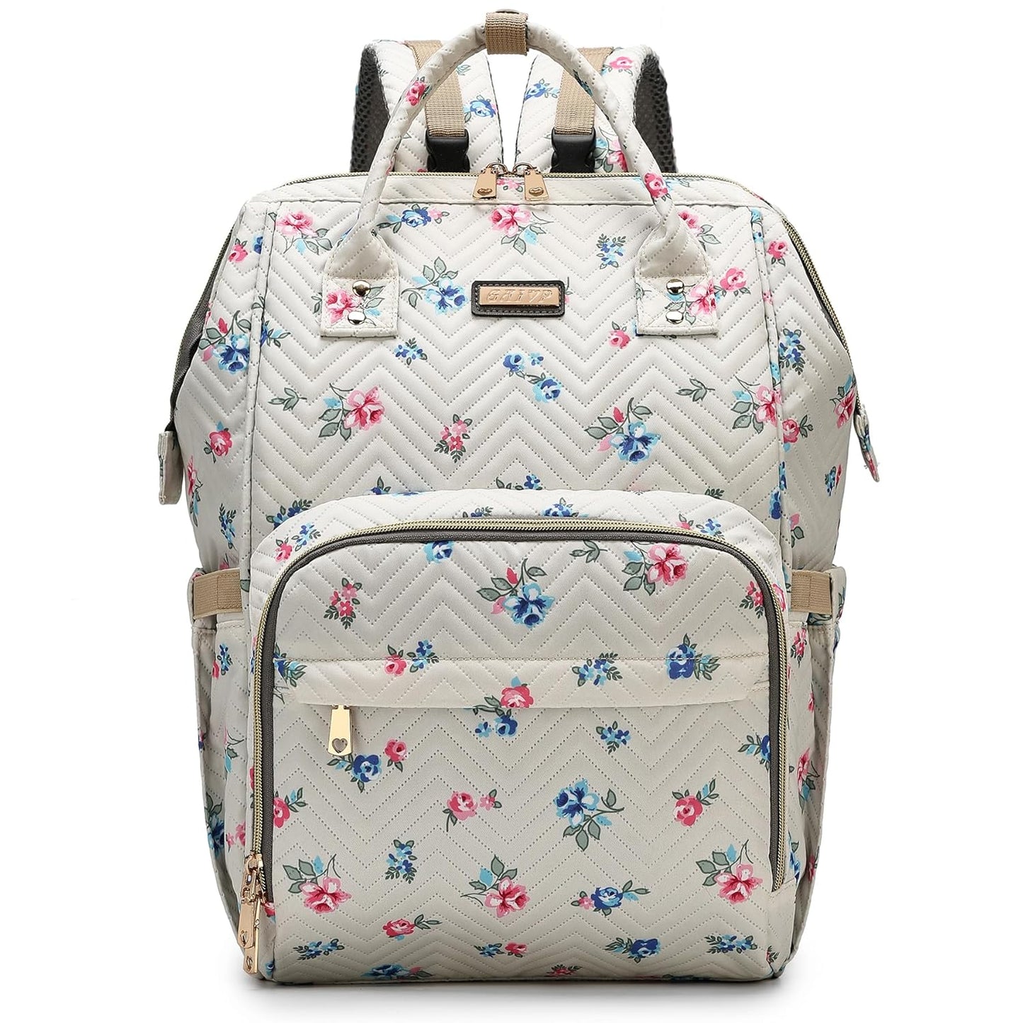 Diaper Bag Backpack, Diaper Bags for Baby Girls Boys, Baby Bags for Moms Dads, Nappy Changing Bag with Insulated Pockets,Multi-functional Waterproof Backpack with Stroller straps-Beige Flowers