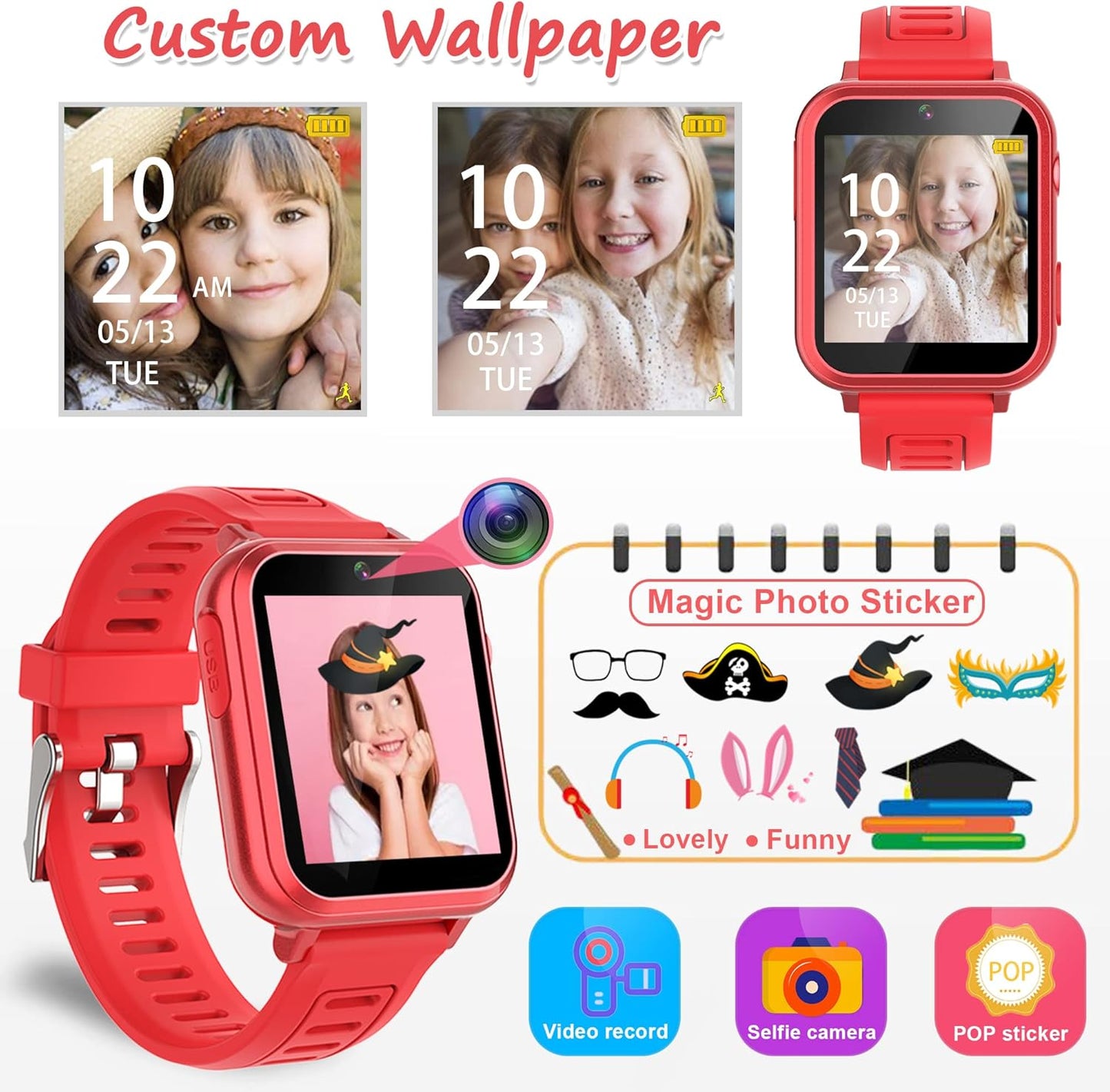 Smart Watch for Kids - Kids Smart Watch Girls Boys Gifts for 4-12 Years Old with 24 Games Camera Video Music Player Flashlight Alarm Clock Pedometer Birthday for Boys Girls Age 6 7 8 9