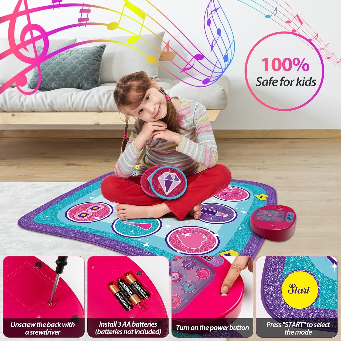 Kids Dance Mat Game Toy for Girls & Boys Ages 3-12, Interactive Electronic Rhythm Dance Step Pad with Built-in Music, Adjustable Volume & Fun Light-Up Steps, Perfect Birthday & Holiday Dance Game Gift