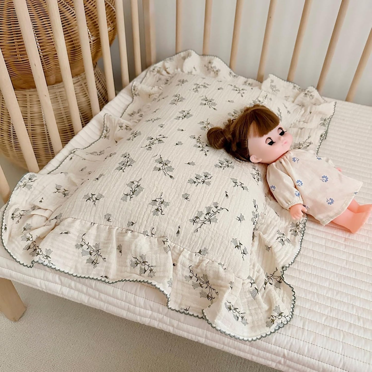 BuLuTu Cotton Muslin Pillowcase for Toddler Girls Boys Chic Shabby Floral Kids Pillow Case, Breathable Soft Durable Children Pillow Cover for Travel/Sleep, Hyacinth Pattern, 14"x20"