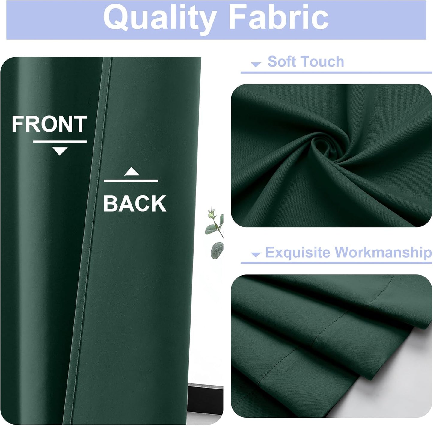 Simplebrand Ava Ever Green Blackout Curtains for Bedroom 90 Inches Long 2 Panels Set, Solid Privacy Energy Saving Living Room Window Treatment Curtains Blackout Drapes, W40 x L90 Inch, Ever Green