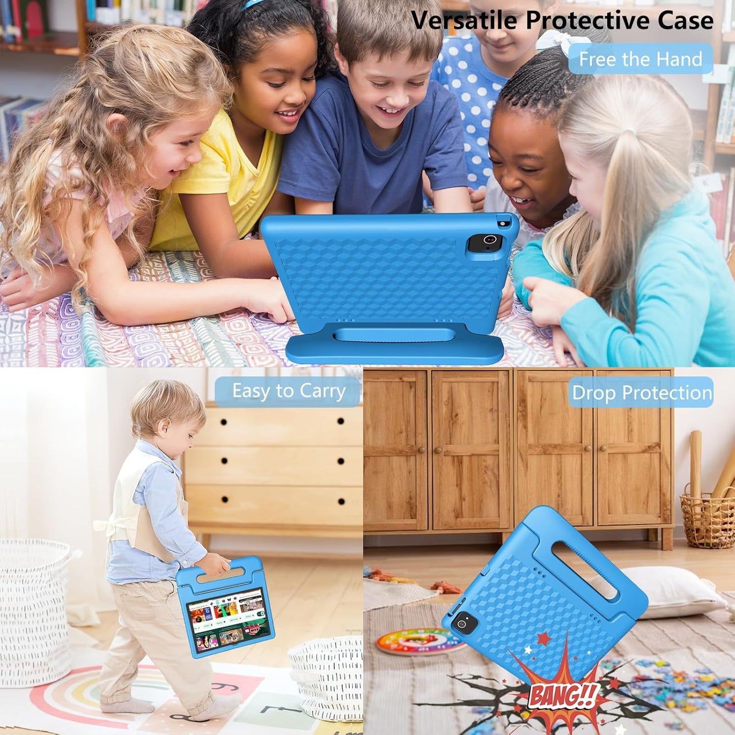 Kids Tablet 8GB+64GB, 10 Inch Android 14 Tablet for Kids 6000mAh with Case, WiFi 6, Bth 5.2, Dual Camera, GPS Pre-Installed Parental Controls, Kids Space & Family Link Great Gift for Toddler Children