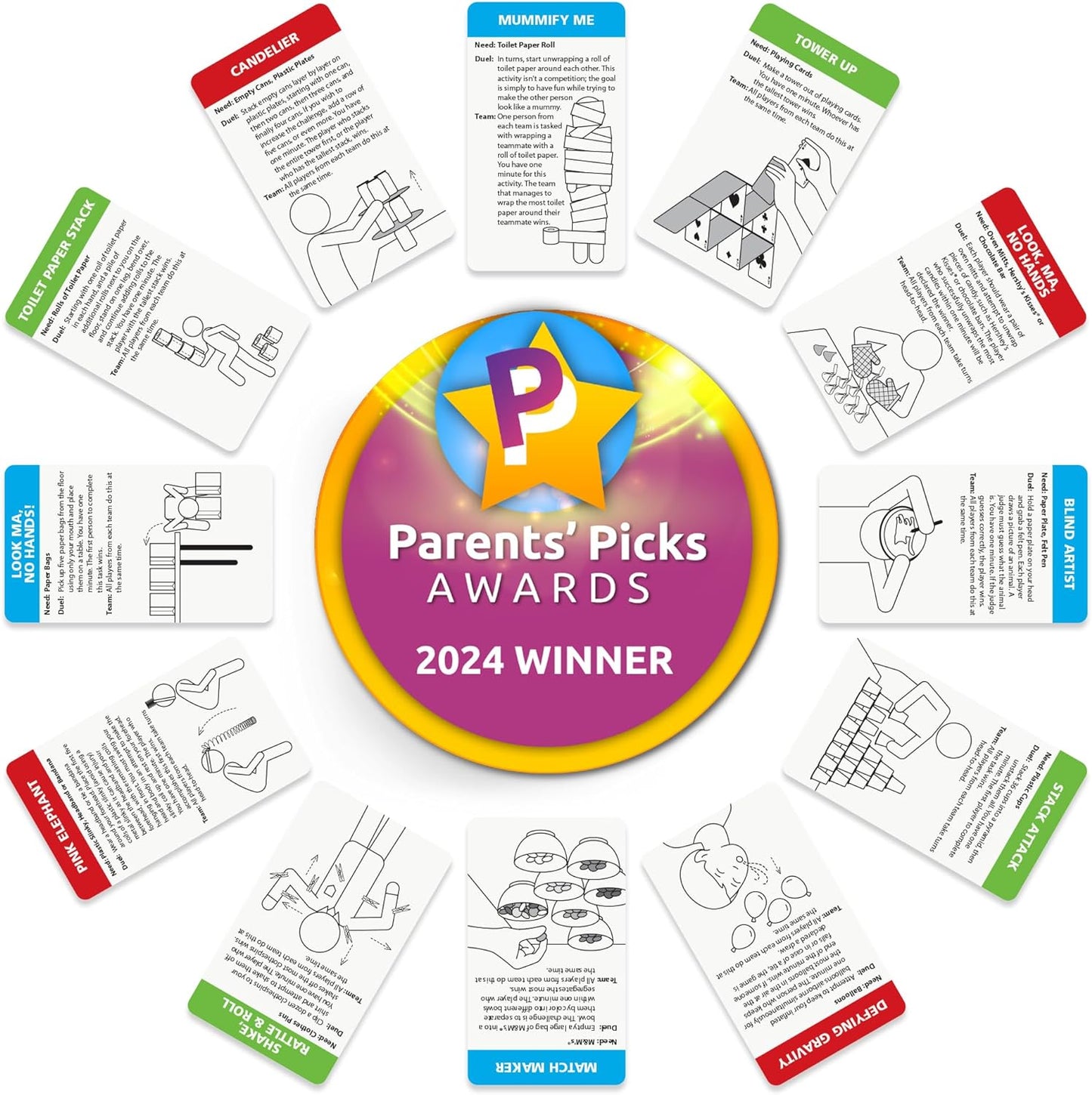 Funwares Minute of Fun Game - Minute to Win It Games for Kids, Adults, Teens, Families, Game Night, Gift for Home, Birthdays, or Travel. 2-12 Players! Home Edition, 218 Challenges!