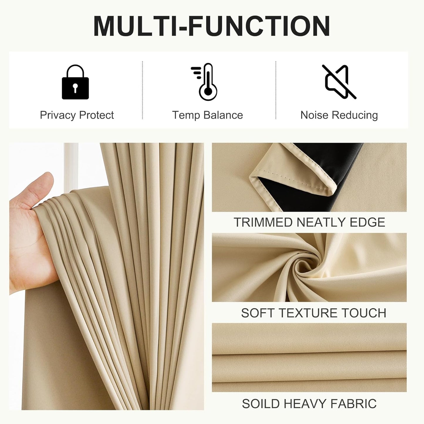 NICETOWN 100% Blackout Curtains 84 inch Long for Bedroom, Total Blackout Thermal Insulated Grommet Long Window Curtains 2 Panels Set, 2 Panels, Biscotti Beige, 52 inch Wide