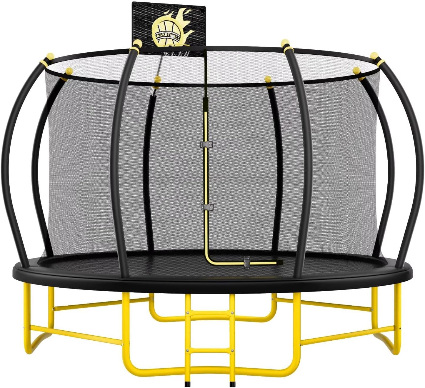 14FT Pumpkin Trampoline with Basketball Hoop, Balance Bar and Enclosure Net, Outdoor Trampoline for Kids and Adults, Capacity 880 lbs