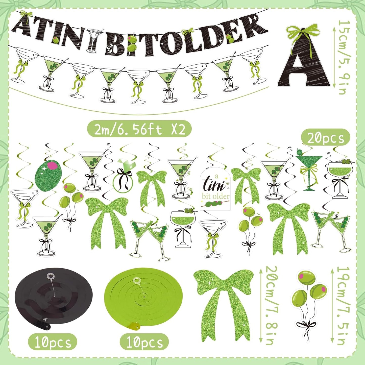A Tini Bit Older Birthday Decorations, Pre-Strung Banners and 20 Hanging Swirls, Martini Party Decorations, Funny Adult Birthday Party Décor for Girls Women