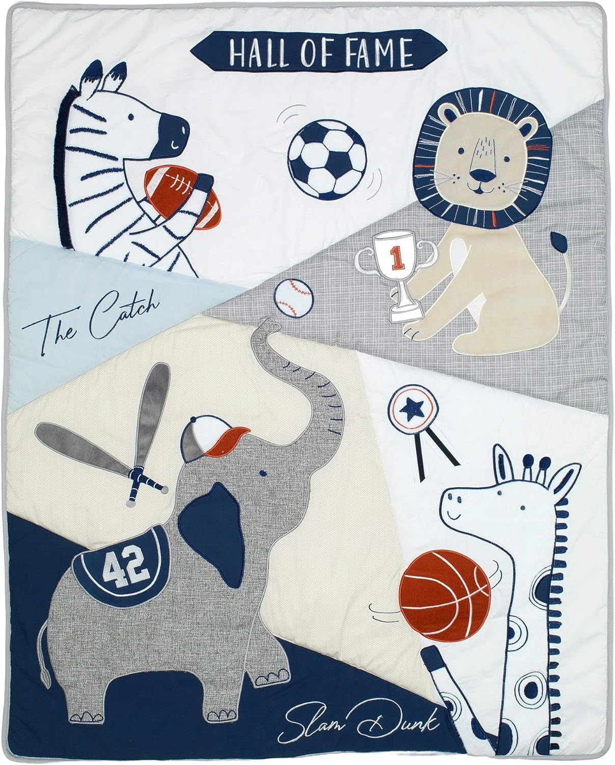 Lambs & Ivy Hall of Fame Sports Animals 5-Piece Crib Bedding Set - Gray/Blue