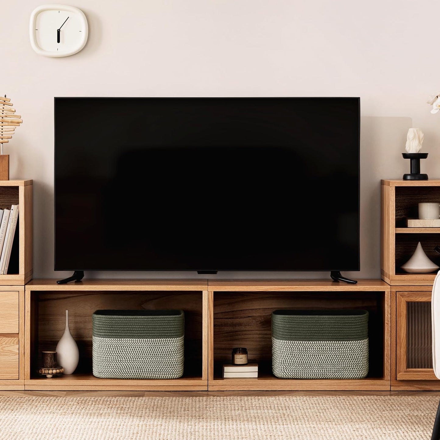 UBBCARE 4 Pack Baskets for Organizing, Woven Storage Baskets for Toys and Towel, Rectangle Cotton Rope Basket with Handles, 15''L x10''W x9''H, Mixed Green