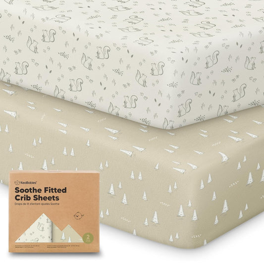 KeaBabies 2-Pack Organic Crib Sheets for Boys, Girls - 52x28 Fitted Crib Mattress Sheet Neutral, Breathable Jersey Cotton Cover for Baby Bed, Toddler Mattress, Soft & Cute Prints (Pine Grove)