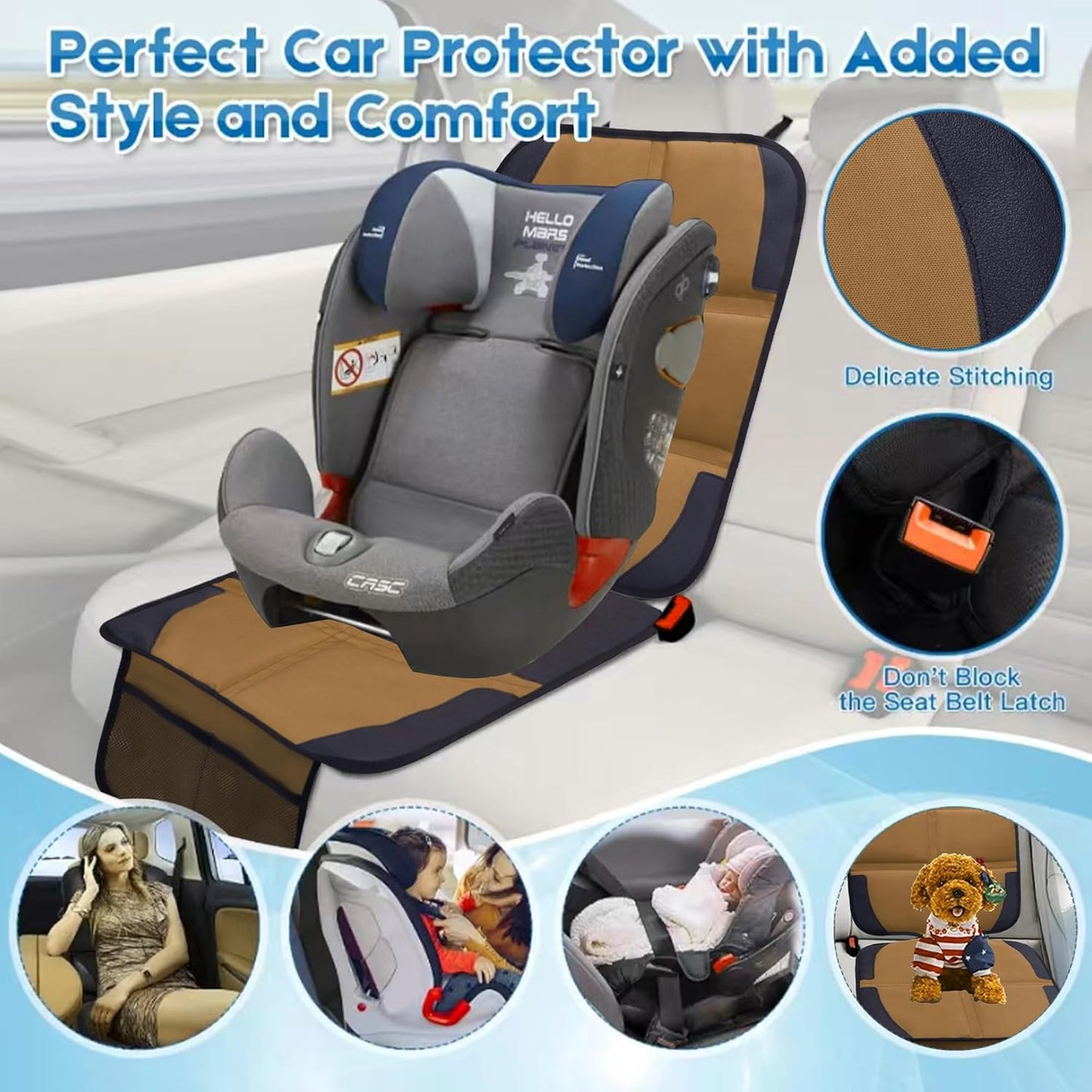 Car Seat Protector for Child Car Seat, 2 Pack Baby Car Seat Covers with Mesh Pockets & Non-Slip Backing 600D Durable Seat Protector