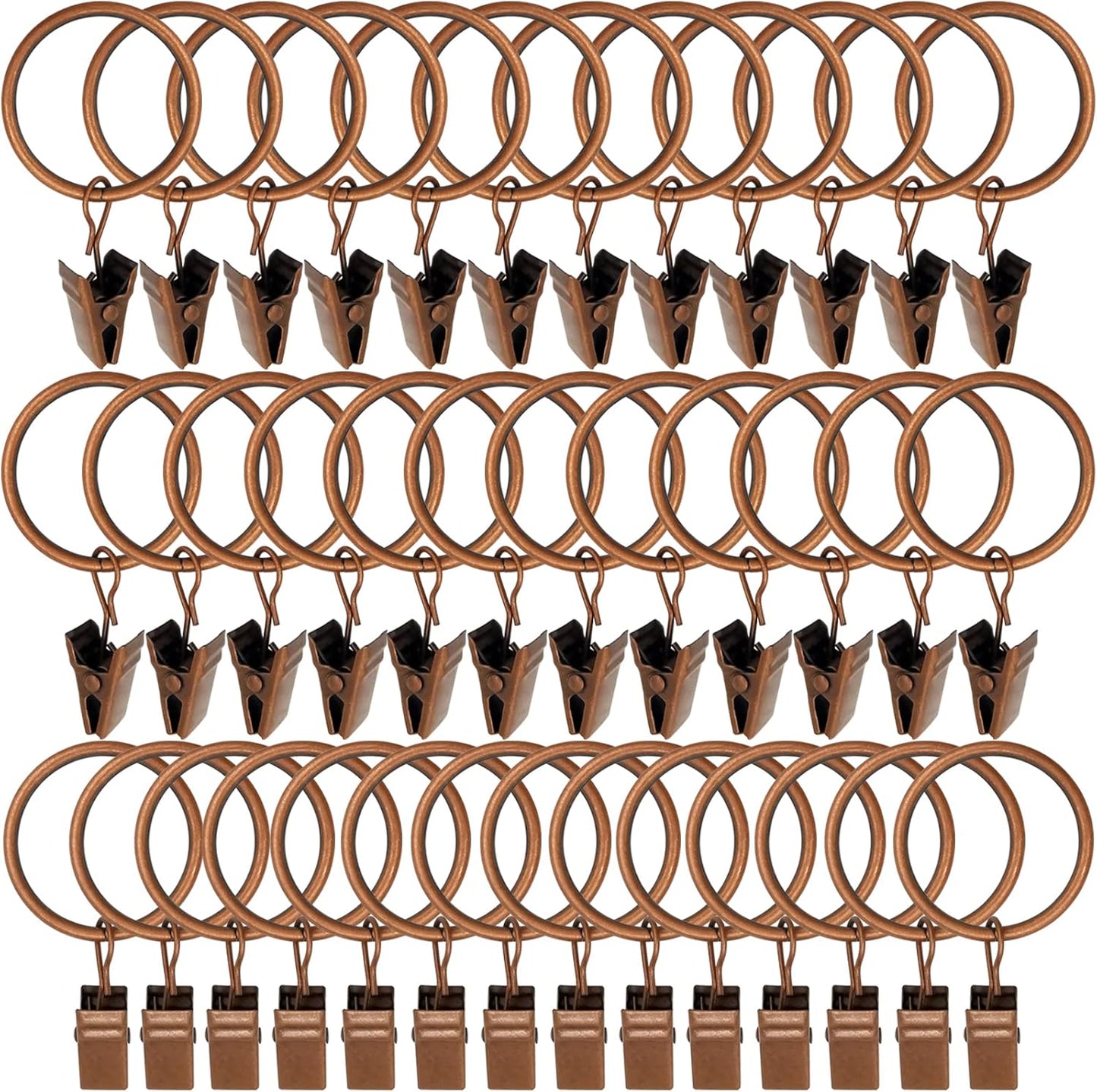 40 Pack Antique Copper Curtain Rings with Clips, Curtain Hooks Hangers Clip Rings for Hanging Drapes Bows Hat, Drapery Rings 1.26 in I D, Fits up to 1 in Diameter Curtain Rod.