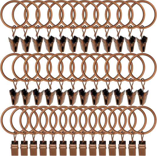 40 Pack Antique Copper Curtain Rings with Clips, Curtain Hooks Hangers Clip Rings for Hanging Drapes Bows Hat, Drapery Rings 1.26 in I D, Fits up to 1 in Diameter Curtain Rod.