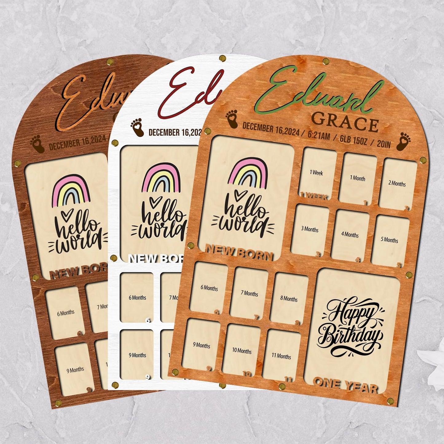 Personalized My First Year Photo Frame | 12 Months Picture Frame For Baby First Year | Displays Two 4x6 Photo and Twelve 2x3 Pictures | Birthday Party Decor Newborn Memory Keepsake, Rainbow