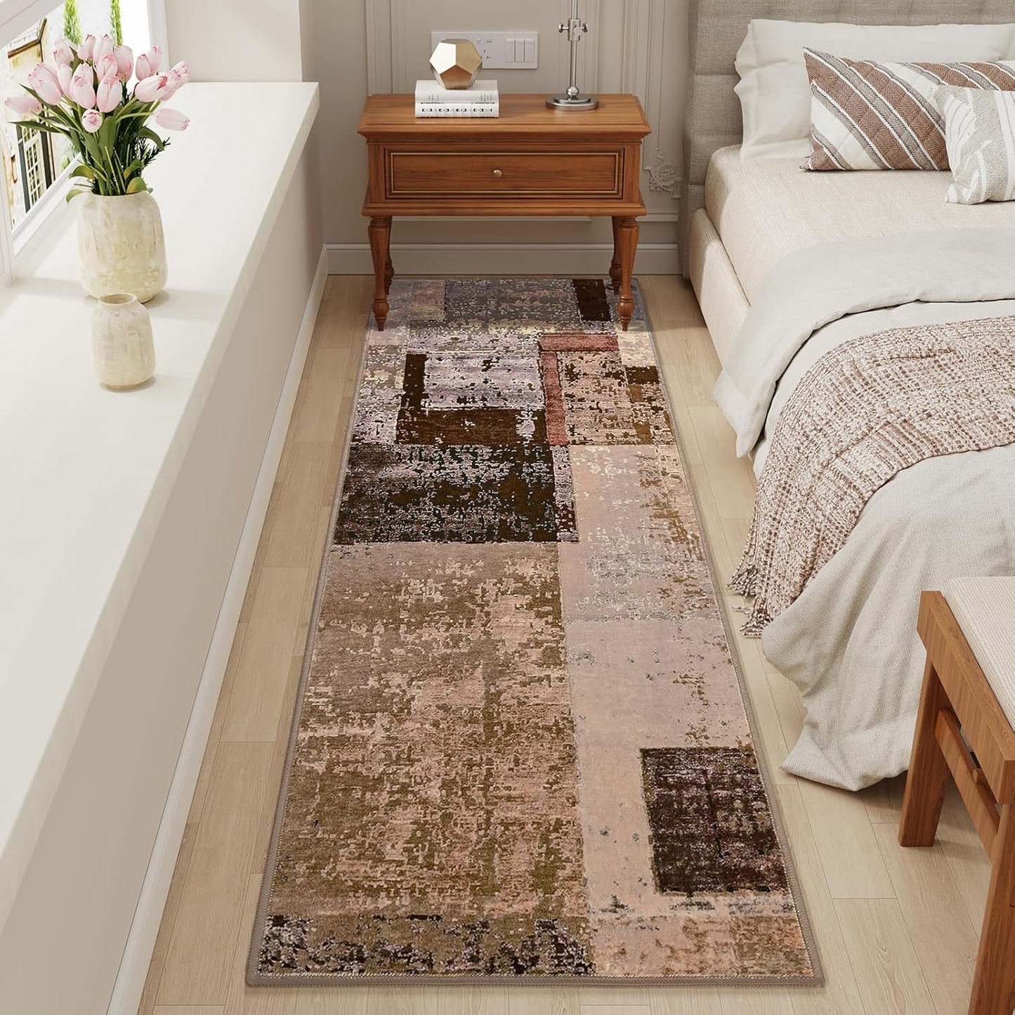LOCHAS Washable Runner Rugs for Hallway, 2x6 Non Sip Soft Rug for Bedroom Entryway Kitchen Laundry Room, Long Abstract Carpet for Indoor Floor Bedside, Geometric Vintage Home Decor, Pet & kid Friendly