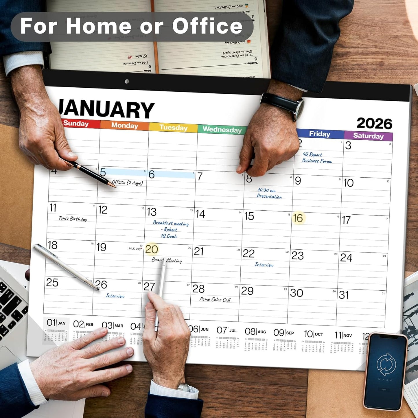 Dunwell 22x17 Desk Calendar 2025-2026 (Colorful), Use Now to Dec 2026, as Large Hanging Wall Calendar or Big Monthly Desktop Blotter, Lined Daily Blocks, Easy to Read, Perfect for Office or Home