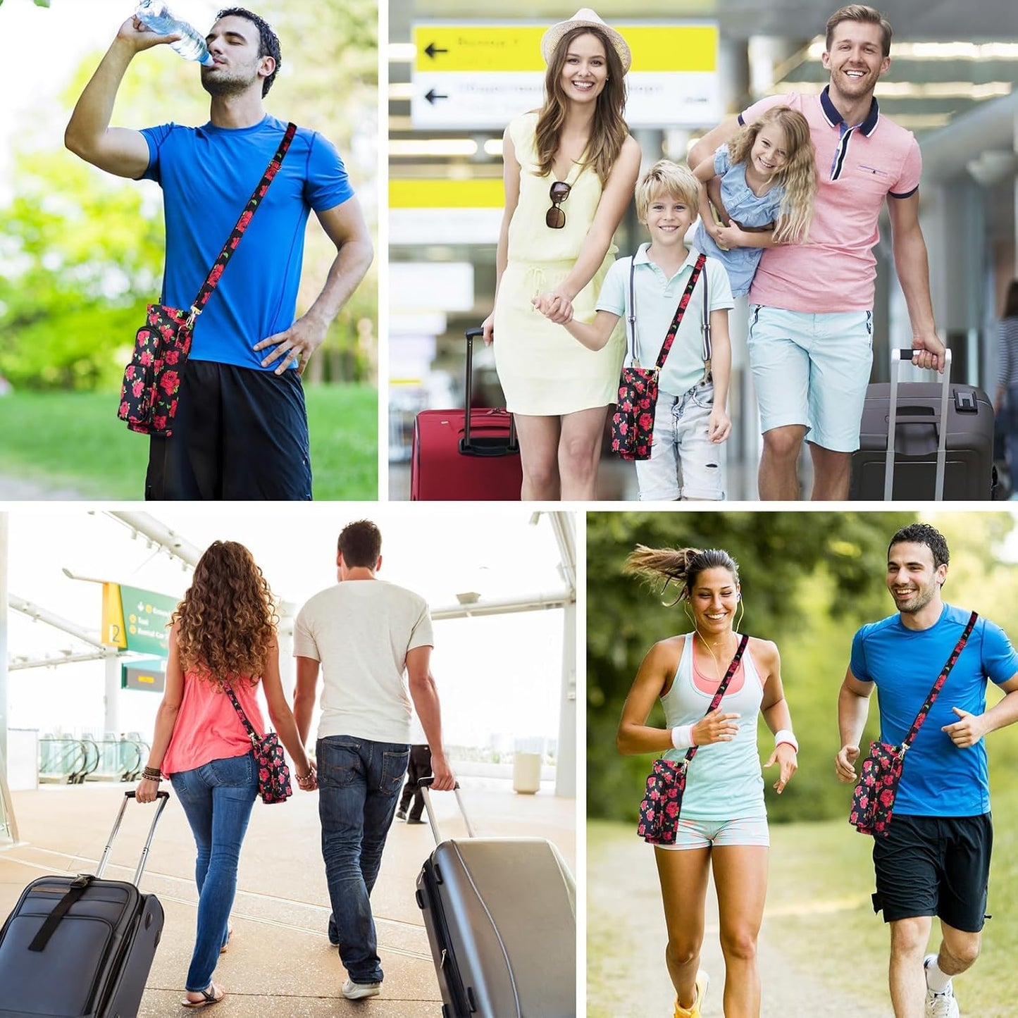 Betsey Johnson Insulated Water Bottle Pouch Holder Carrier Crossbag with Adjustable Shoulder Strap - Lightweight Polyester Accessories with Pockets Good for Hiking Sports