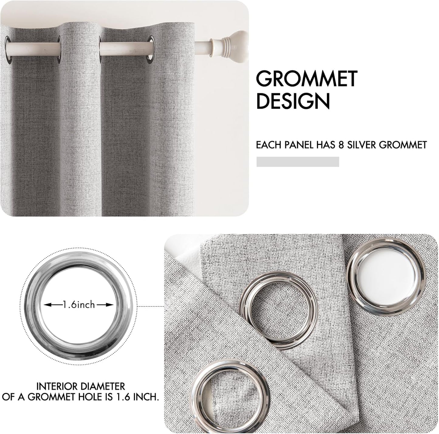 MIULEE Linen Texture 90 Inches Curtains for Bedroom 100% Blackout Thermal Insulated Greyish White Curtains Grommet Room Darkening Drapes for Living Room Nursery 52x90 Inch (2 Panels)