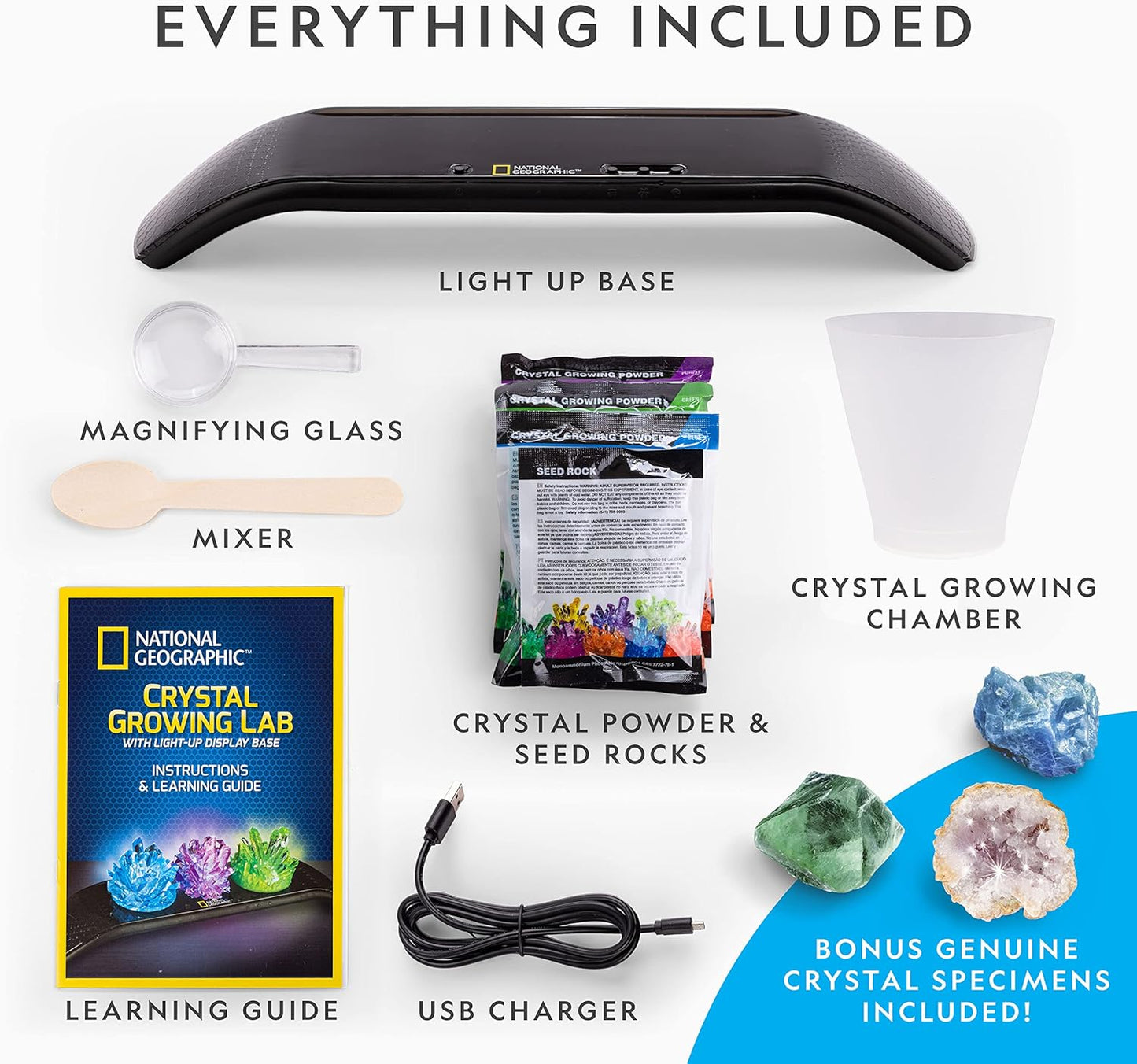 National Geographic Crystal Growing Kit - 3 Vibrant Colored Crystals to Grow with Light-Up Display Stand, Science Toy for Girls and Boys Ages 8-12, Includes 3 Gems, Cool STEM Gift (Amazon Exclusive)