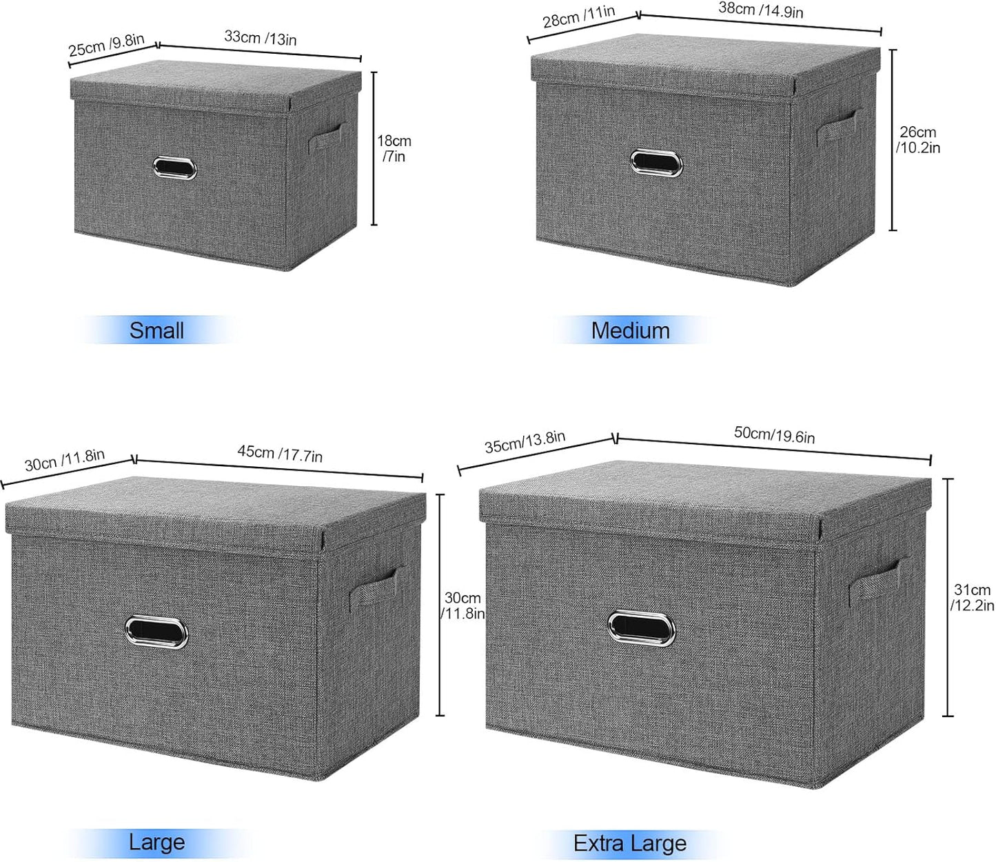 Large Linen Fabric Foldable Storage Bins with Removable Lid and Handles, Washable Storage Box Organizer Containers Baskets Cube with Cover for Bedroom,Office(Cream, Extra Large)