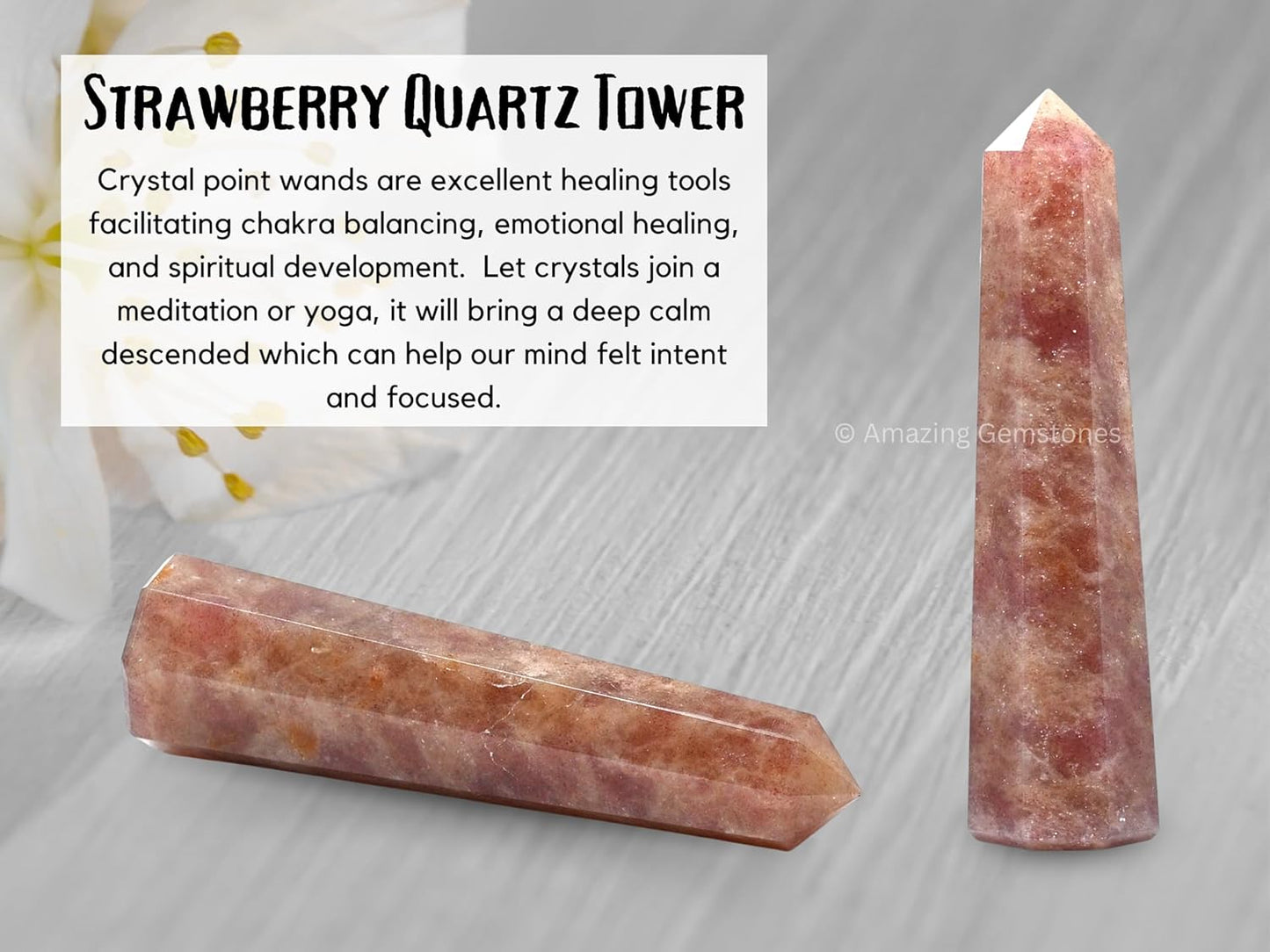 Amazing Gemstone Strawberry Quartz Crystal Towers - Natural Healing Crystal Point Obelisk for Reiki Healing and Crystal Grid (2" to 3" Inch)