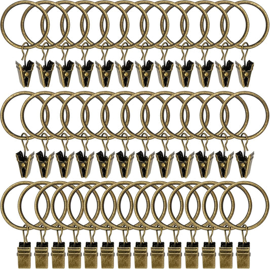 40 Pack Bronze Curtain Rings with Clips, Curtain Hooks Hangers Clip Rings for Hanging Drapes Bows Hat, Drapery Rings 1.26 in I D, Fits up to 1 in Diameter Curtain Rod.
