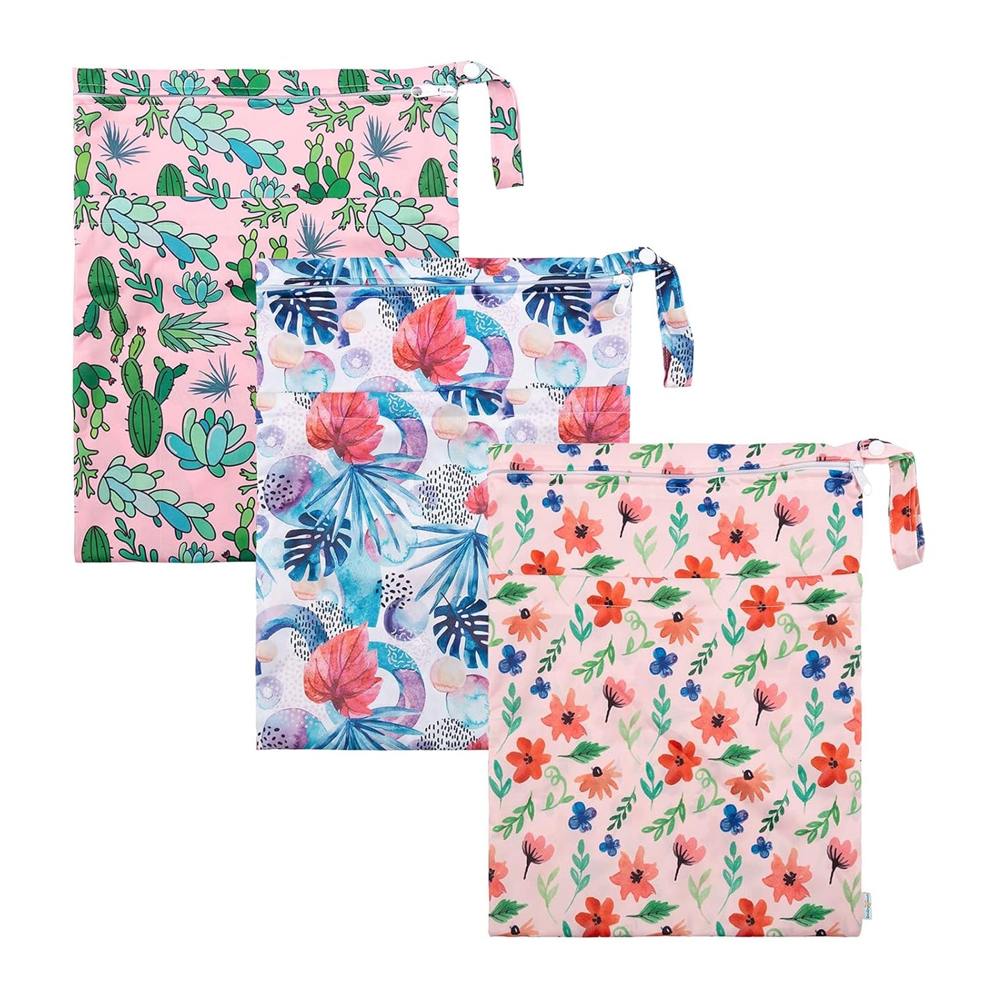 babygoal Wet Dry Bags for Baby Cloth Diapers, Washable Travel Bags, Beach, Pool, Gym Bag for Swimsuits & Wet Clothes with Two Zippered Pockets 3 Pack, 3LN18