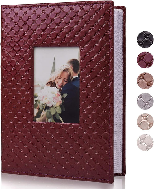 RECUTMS Photo Album 4x6 300 Photos 3 Per Pages Horizontal Photos Leather 300 Capacity Pockets Pictures Album Birthday Christmas Photo Albums Wedding Anniversary (Wine Red)