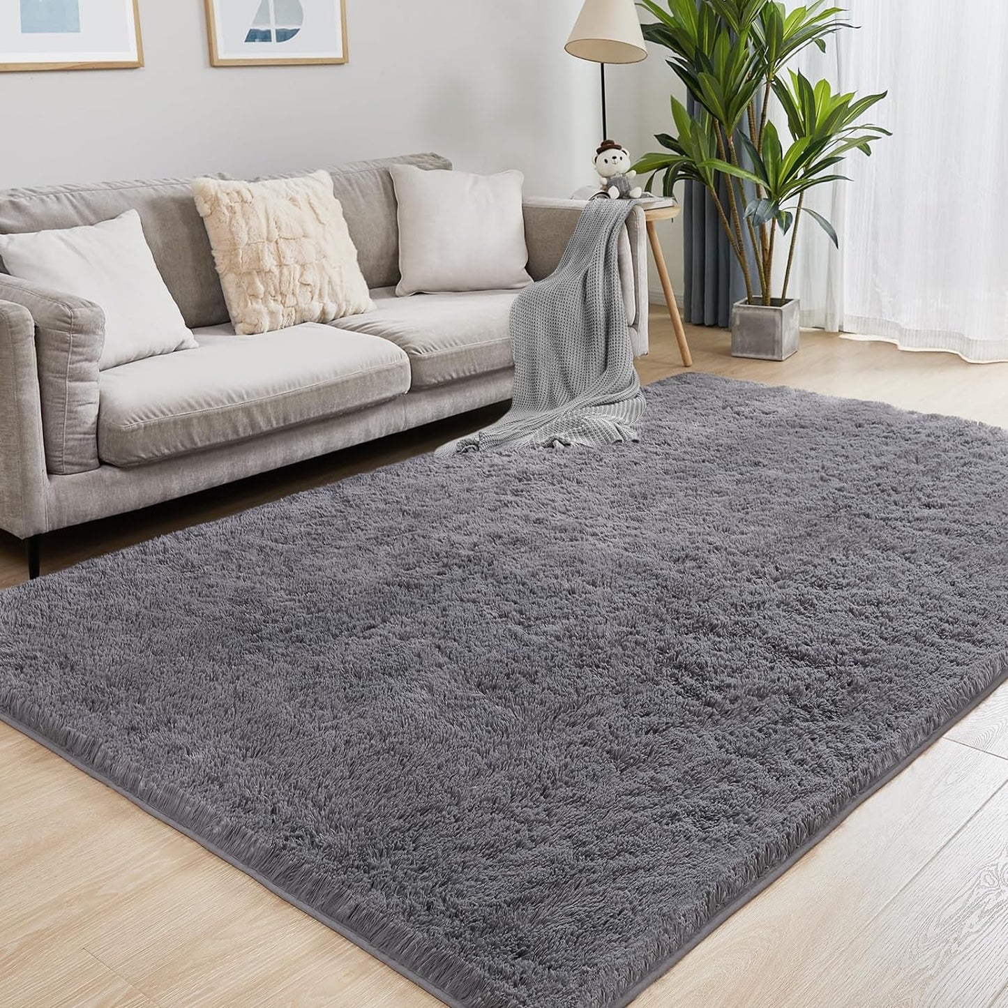 Fluffy Shag Area Rug, 4x6 Grey Rugs for Bedroom, Soft Plush Area Rugs for Living Room, Non-Slip Indoor Carpet for Nursery, Study Room, Dressing Room, Home Decor