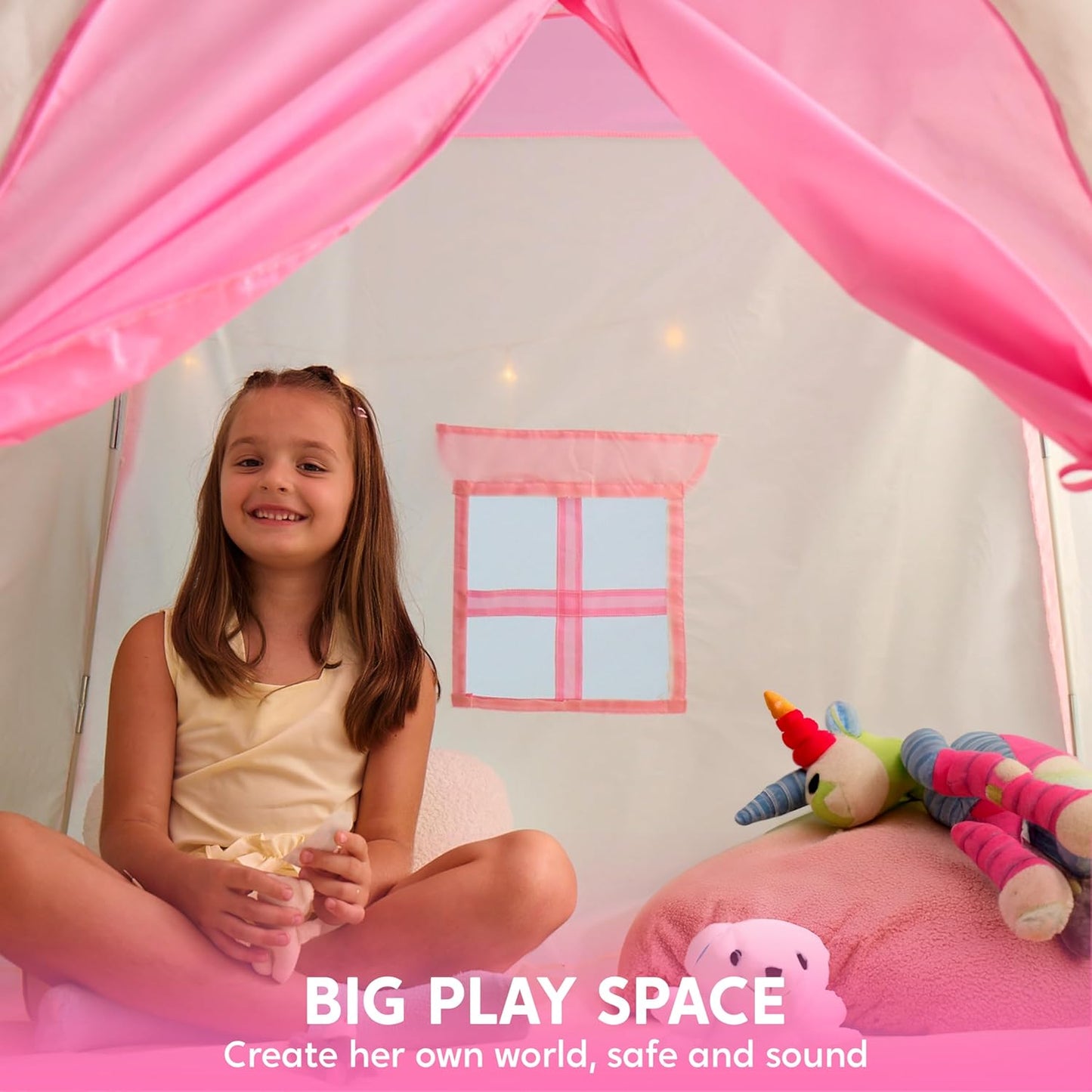 JOYIN Pink Princess Tent for Girls with LED Star Lights-Indoor & Outdoor Large Playhouse Kids Castle Play Tent for Children Indoor and Outdoor Games