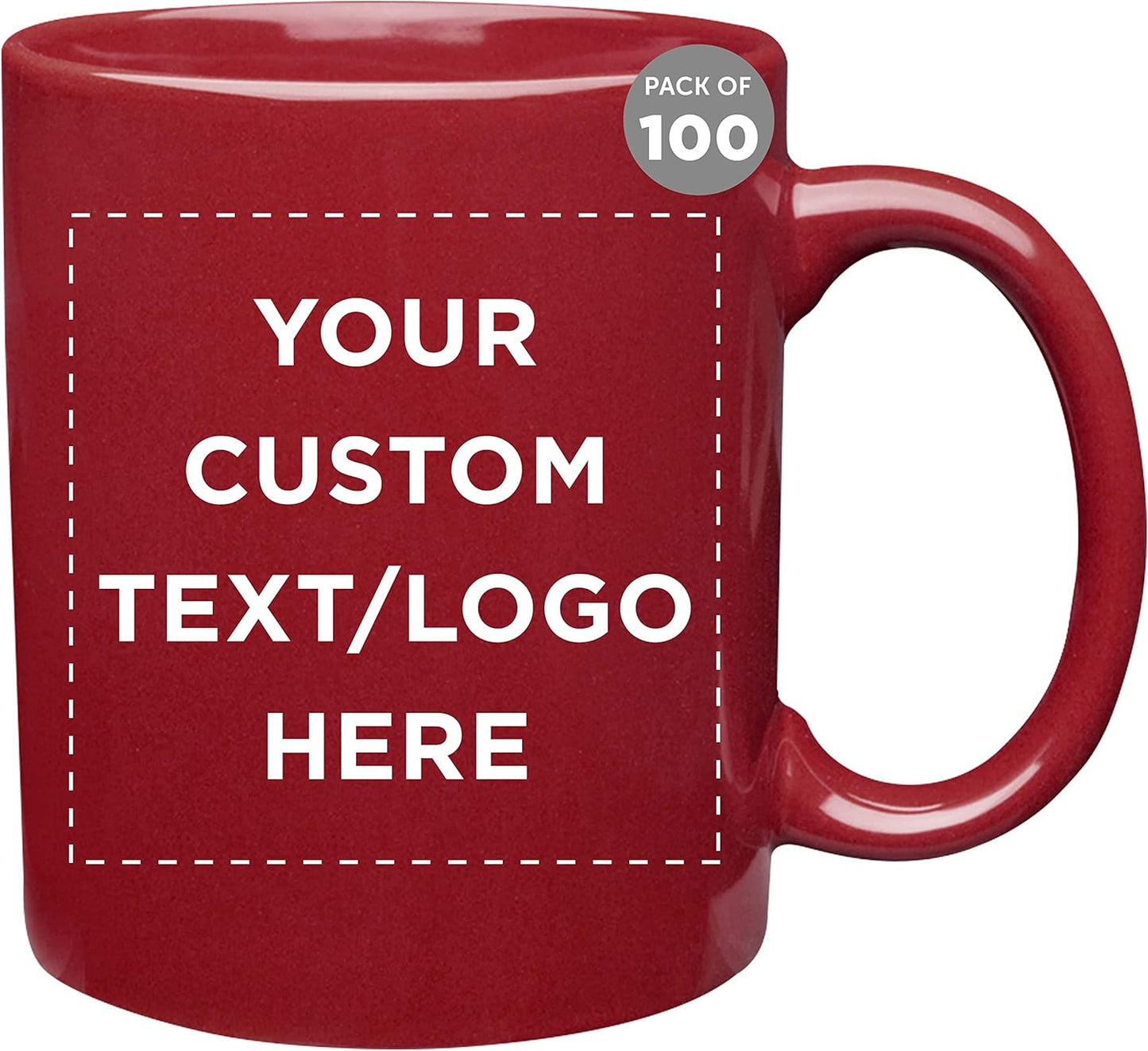 Custom Ceramic Coffee Mugs 11 oz. Set of 100, Personalized Bulk Pack - Coffee cup set, Iced coffee cup, Gaming mug - Red