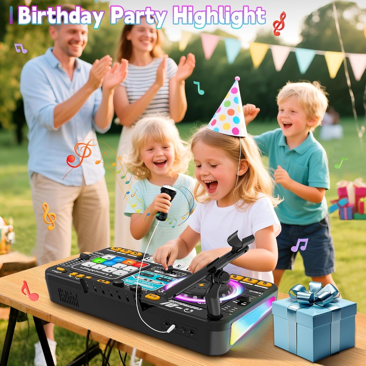 Kids Toys DJ Mixer for Party: Music Toy with Bluetooth & Microphone for Ages 3+ - 2000+ Sound Effects & Colorful Light - Idea Gift for Birthday Holiday