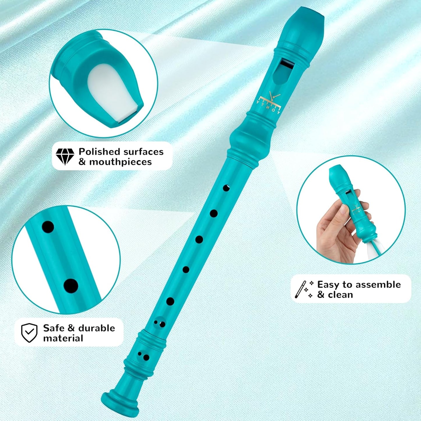 Soprano Recorder 8-Hole Instrument for Beginners Kids Students, Baroque Style C Key Flute with Cleaning Rod & acking Bag for Education & Entertainment-Turquoise