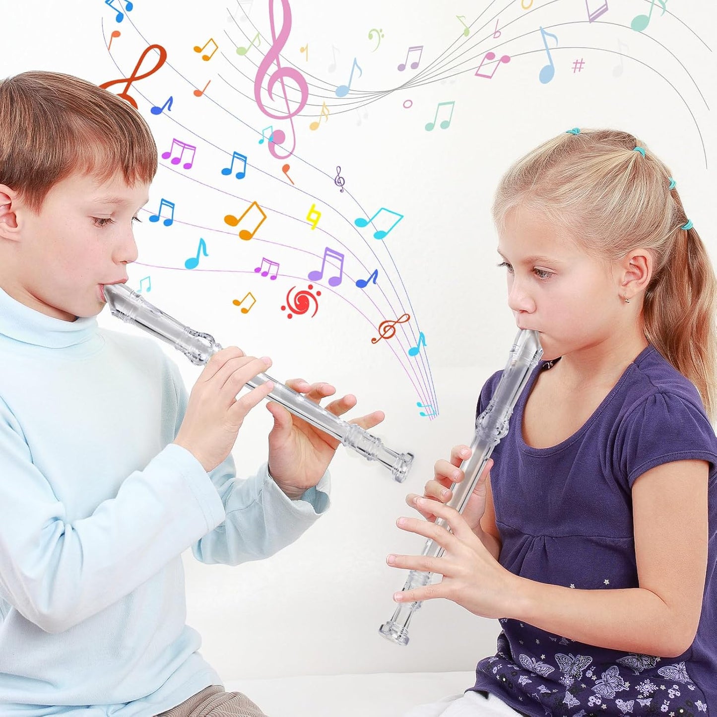 SANNIX 4 Pack Recorder Instrument 8 Hole German Style Soprano Recorder for Beginner Recorder With Cleaning Rod School Student Music Instrument (Clear White)