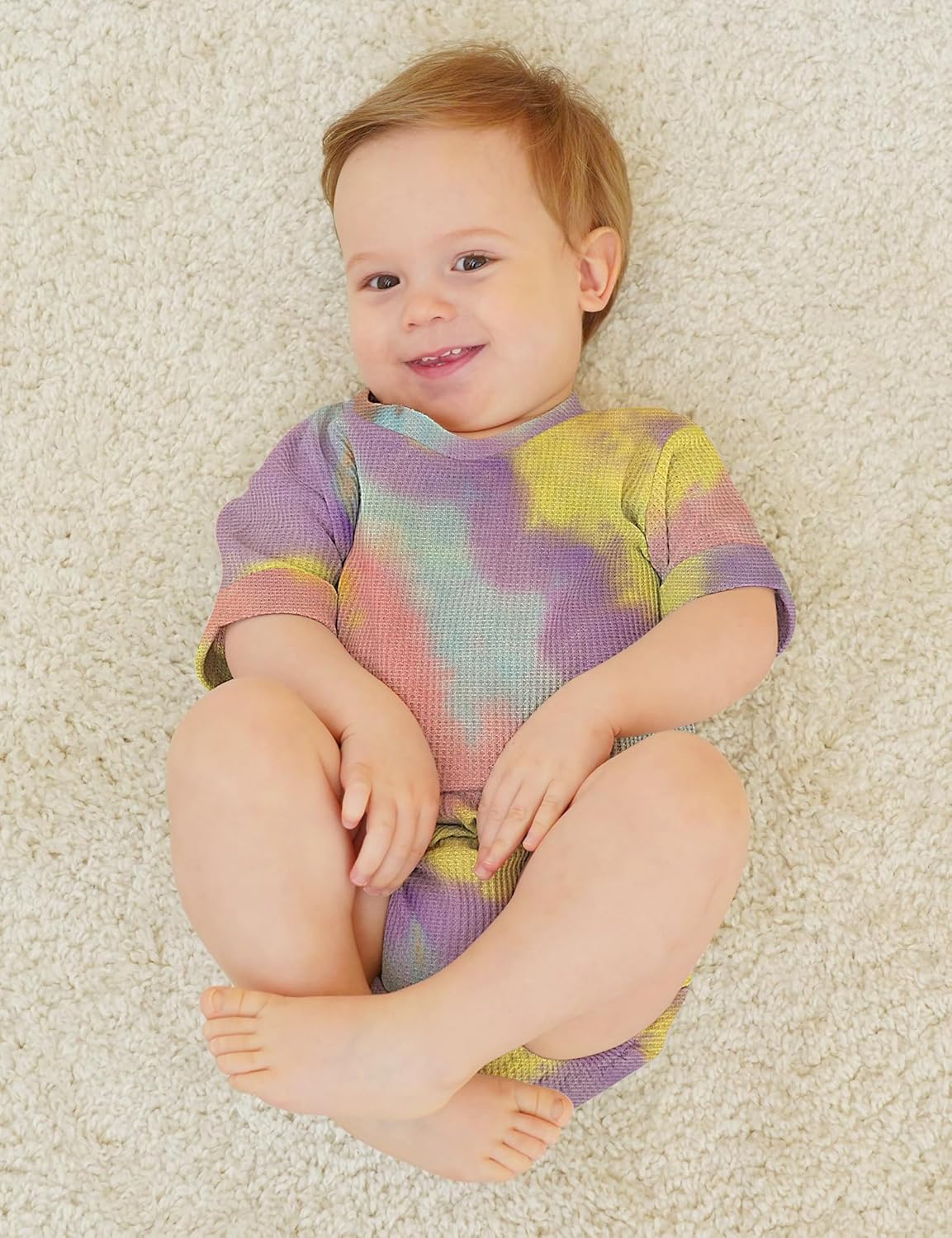 Jimonda Baby Bodysuit Newborn Tie Dye Clothes Infant Waffle One Piece Romper Baby Boys Girls Short Sleeve Jumpsuit Outfits