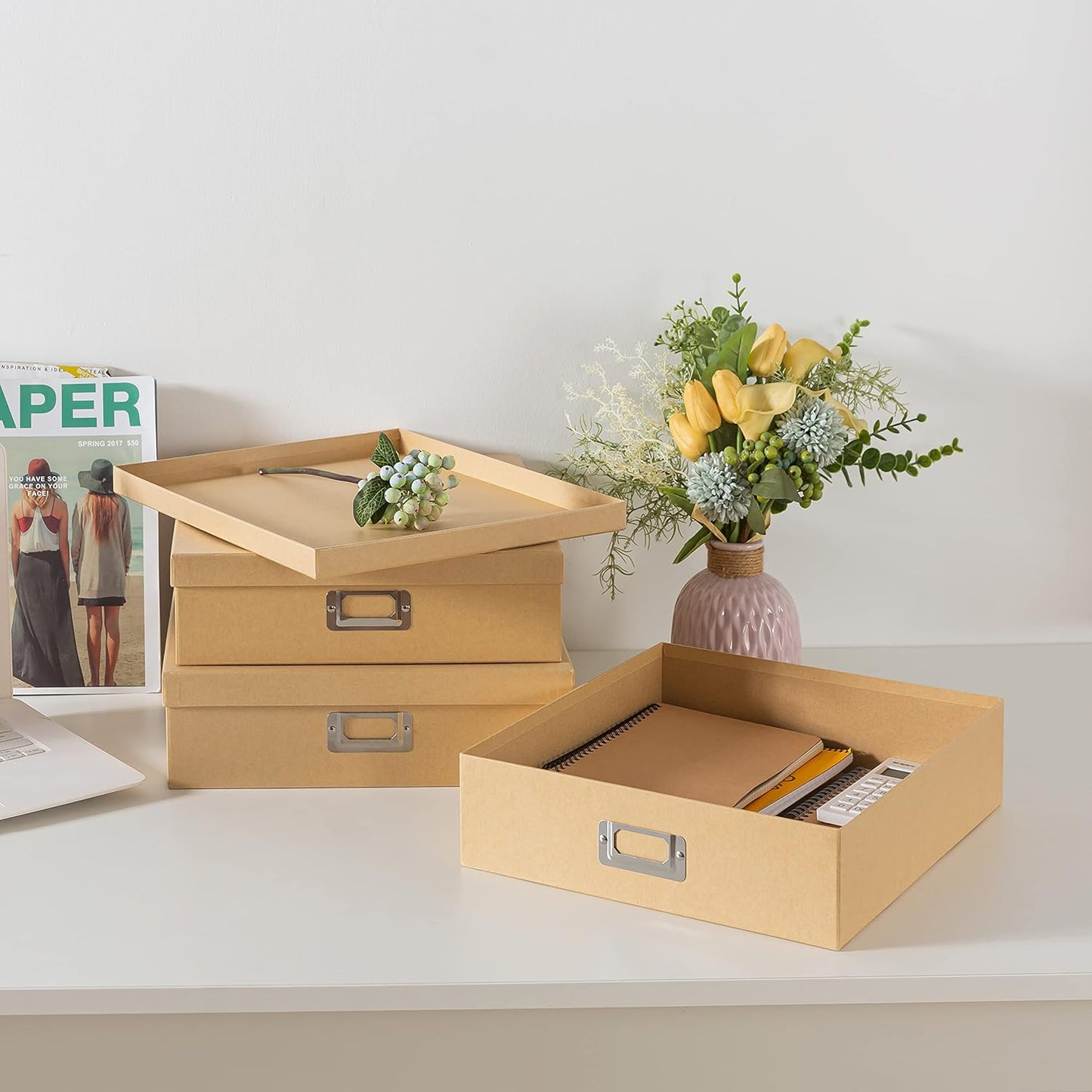 Soul & Lane Decorative Storage Boxes with Lids, Paper Storage Box Set for Keepsakes and Photos, Decorative Boxes for Home Decor, Stationery, Office Organizers, Just the Basics