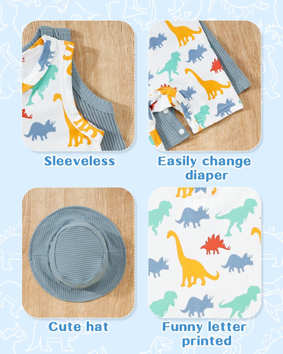 NZRVAWS Newborn Baby Boy Clothes Infant 0 3 6 9 12 Months Romper Sleeveless Jumpsuit Bodysuit Hat