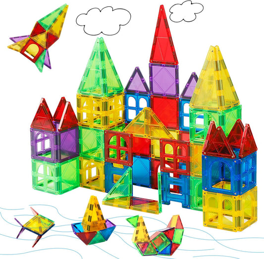 MAGBLOCK Magnetic Tiles for Kids, 66PCS Magnet Tiles Building Blocks Construction Toys Incorporating Magnets for Toddlers, Magnetic Blocks Learning Toys Gift for 3+ Year Old Boys and Girls