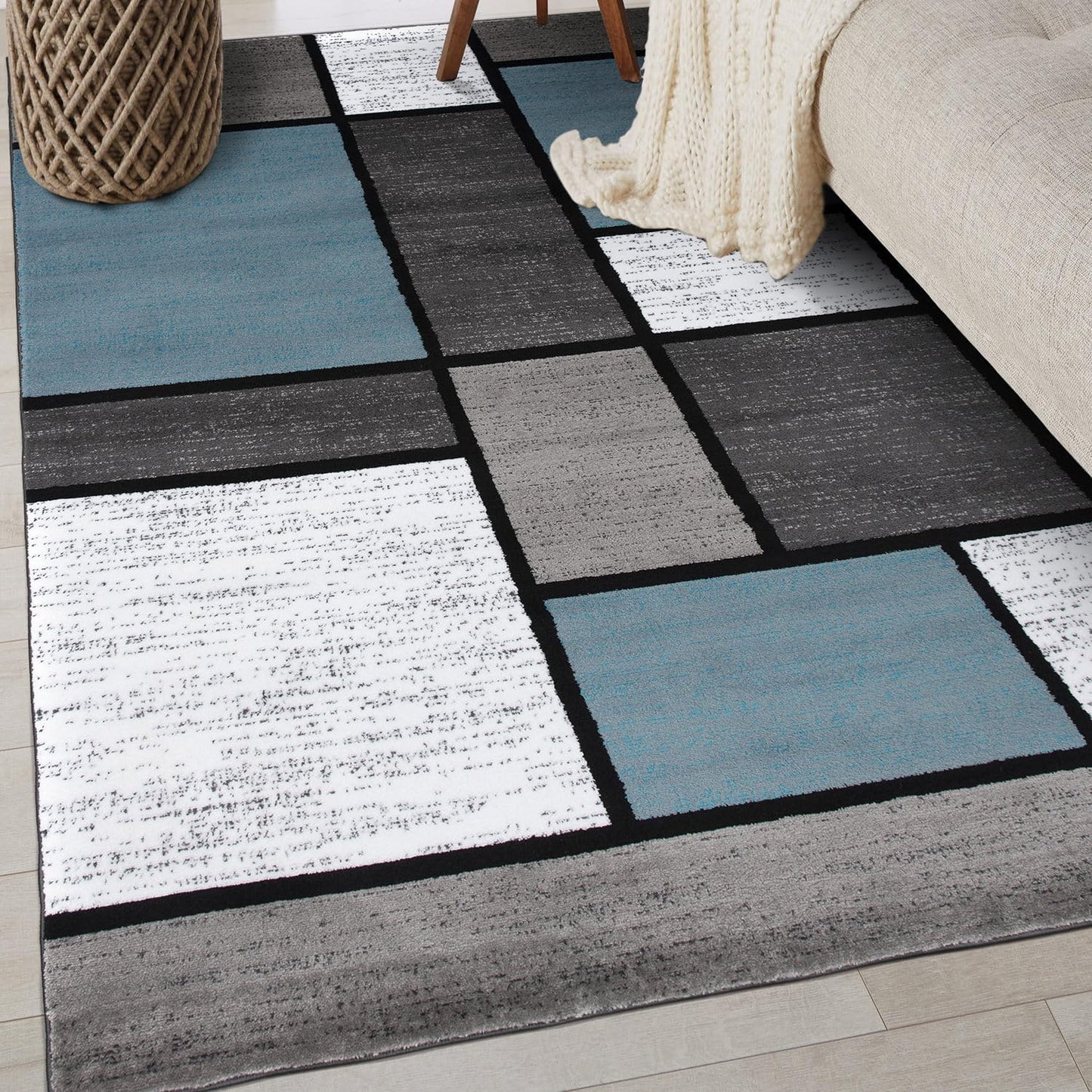 Rugshop Contemporary Modern Boxes for Home Office,Living Room,Bedroom,Kitchen Non Shedding Area Rug 4' x 6' Blue