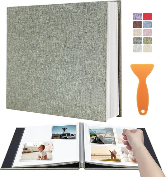 Large Photo Album Self Adhesive Scrapbook Album for 4×6 5×7 8×10 Pictures DIY Magnetic Linen Cover Album 40 Pages for Family Wedding Gifts with Metal Pen and Plastic Board, Light Green
