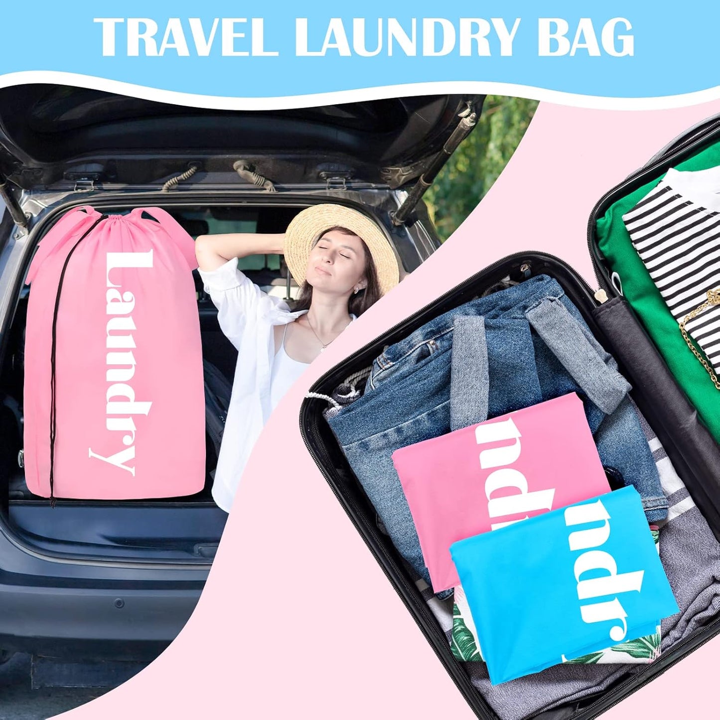 Sylfairy 2 Pack XL Laundry Bag with Strap,Heavy Duty Travel Laundry Bag,Rip-Stop Dirty Clothes Shoulder Bag with Drawstring,Easy Fit a Laundry Hamper or Basket Travel Essentials