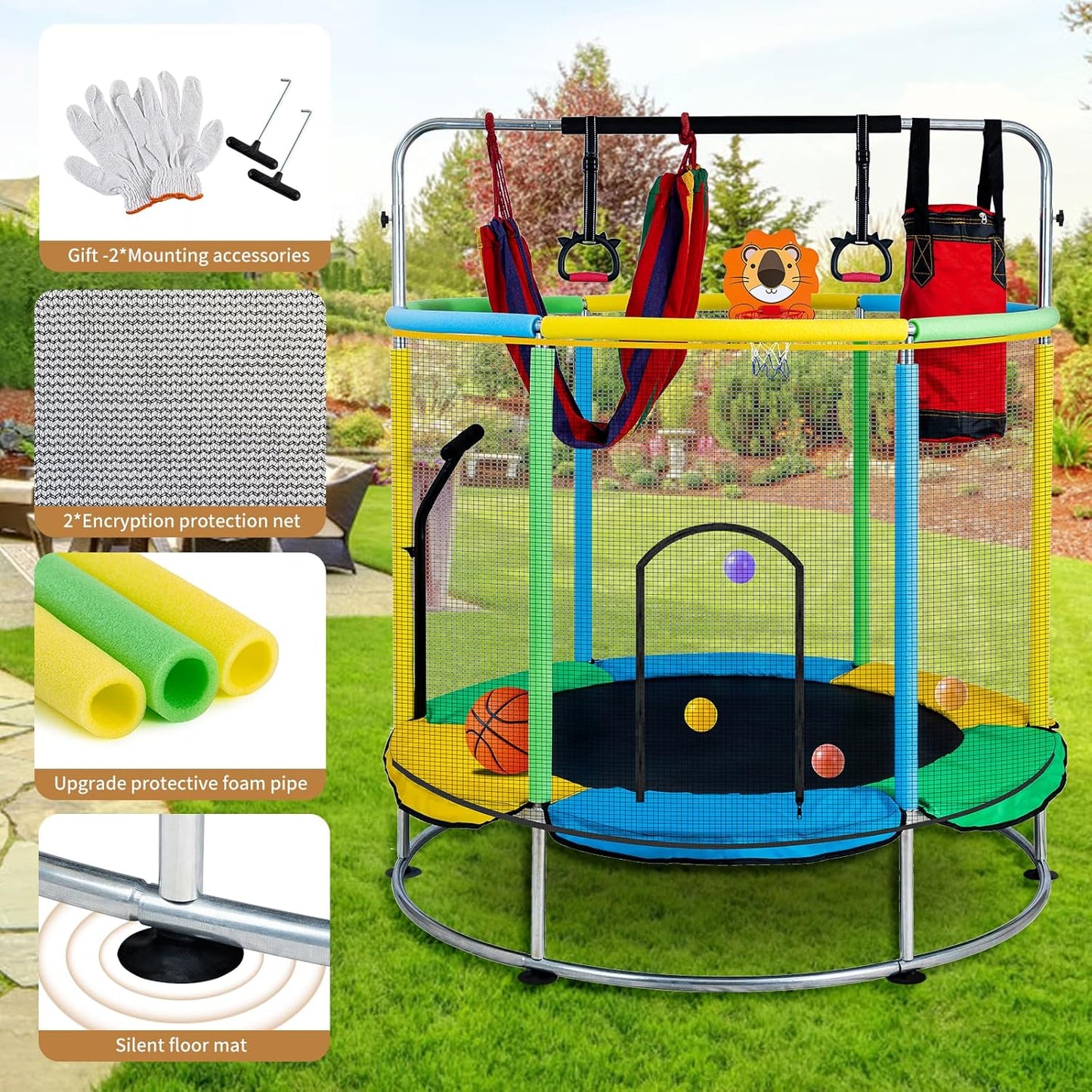 Trampoline for Kids with Anti-Rollover Round Bottom and Swing,55" Toddler Mini Trampoline for Kids Up to 440 Ibs,Gifts for Ages 3 Years and UP Indoor or Outdoor Play